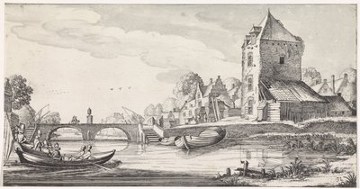 Wioska nadrzeczna Przyjemne krajobrazy i zabawne wiersze (tytuł serii) autorstwa Jan van de Velde (II)