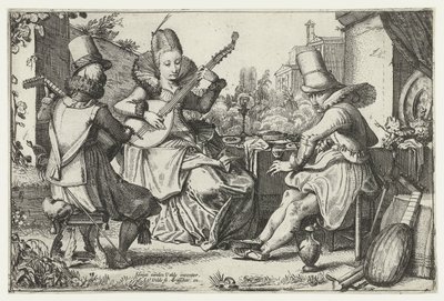 Elegancka firma, tworząca muzykę w ogrodzie autorstwa Jan van de Velde (II)