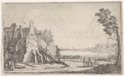Figurki w zrujnowanym domu nad rzeką Krajobrazy rzeczne (tytuł serii) autorstwa Jan van de Velde (II)