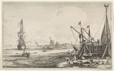 Głowa portu z rybakami ciągnącymi w swoich sieciach Pejzaże morskie (tytuł serii) autorstwa Jan van de Velde (II)