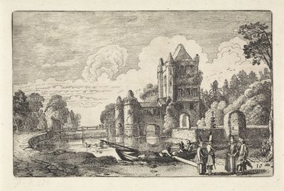 Krajobraz z Bramą Amsterdamską w Haarlem Krajobrazy (tytuł serii) Amenissimae aliquot requculae (tytuł serii) autorstwa Jan van de Velde (II)