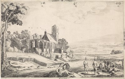 Krajobraz ze zbiorami zbóż Aesty (tytuł na obiekcie) autorstwa Jan van de Velde (II)