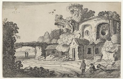 Landschap spotkał się z oude burcht Ruiny w krajobrazie (tytuł serii) Starożytne ruiny i niektóre z najpiękniejszych regionów (tytuł serii) autorstwa Jan van de Velde (II)