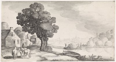 Transport siana na rzece z Haarlem w oddali Playsante pejzaże i zabawne twarze (tytuł serii) autorstwa Jan van de Velde (II)