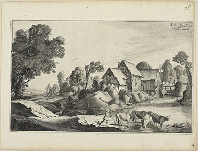 Stado bydła w bród w pobliżu młyna wodnego autorstwa Jan van de Velde II