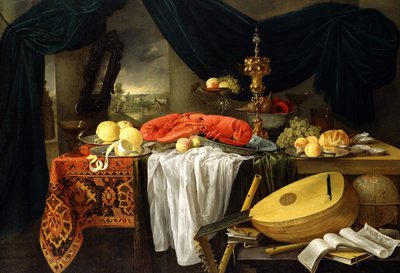 Martwa natura z homarem, cytrynami i lutnią, 1645 autorstwa Jan van den Hecke