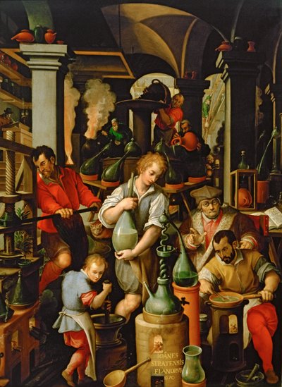Laboratorium alchemika autorstwa Jan van der (1523-1605) Straet