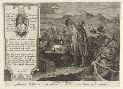 Amerigo Vespucci Odkrywanie Krzyża Południa z Astrolabium, Nova Reperta, wyd. 1600 (grawerowanie) autorstwa Jan van der Straet