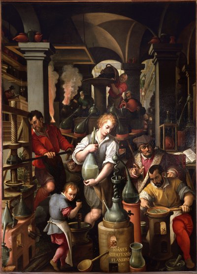 Warsztat alchemika autorstwa Jan van der Straet