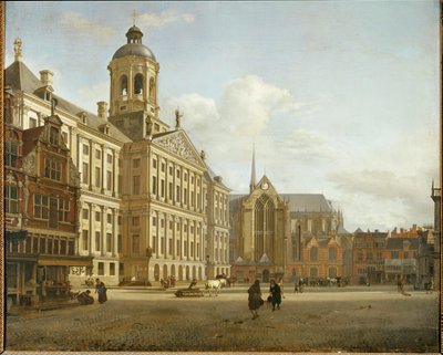 Ulica Dam i nowy ratusz w Amsterdamie, Holandia ... autorstwa Jan van der (manner of) Heyden