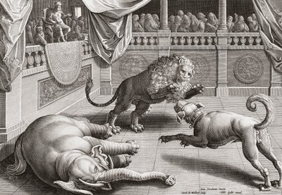 Aleksander Wielki oglądający walkę zwierząt, XVI wiek autorstwa Jan van der 1523 1605 after Straet