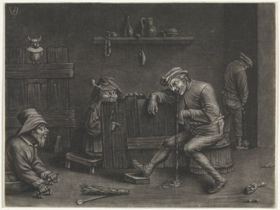 Wnętrze z mężczyzną sikającym, wymiotującym, krasnoludem i żebrakiem autorstwa Jan van der Bruggen