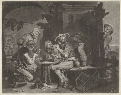 Gracze w karty i sikający mężczyzna autorstwa Jan van der Bruggen