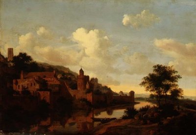 Ufortyfikowane miasto nad rzeką (panel) autorstwa Jan van der Heyden