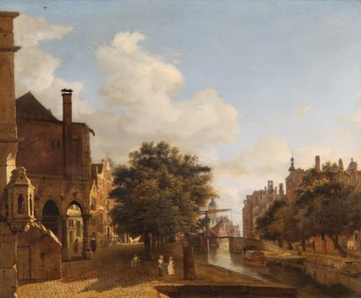 Fantazja architektoniczna, z Ratuszem Staromiejskim, Amsterdam ok. 1667-72 (olej na desce dębowej) autorstwa Jan van der Heyden