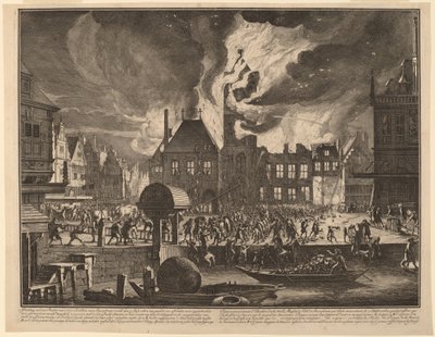 Spalenie starego ratusza w Amsterdamie autorstwa Jan van der Heyden
