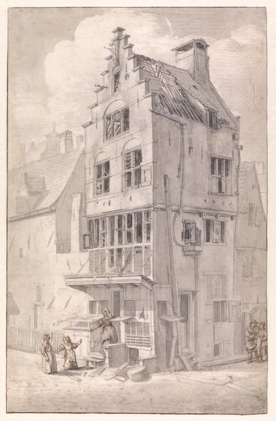 Spalony dom przy Bloedstraat autorstwa Jan van der Heyden