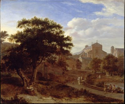 Dwa kościoły i mur miejski autorstwa Jan van der Heyden