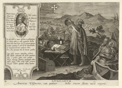 Amerigo Vespucci Odkrywanie Krzyża Południa z astrolabium, wyd. 1600. autorstwa Jan van der Straet