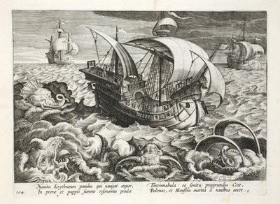 Polowanie na stworzenia morskie, tablica 84, ilustracja z „Venationes, Ferarum, Avium, Piscium” (Polowanie: dzikie zwierzęta, ptaki, ryby), sztych. Jan Collaert (1566-1628), wyd. przez Phillipusa Gallaeusa, Amste autorstwa Jan van der Straet