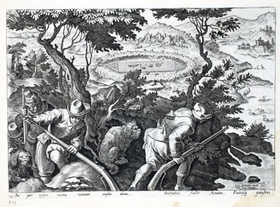Polowanie na kaczki, ilustracja z "Venationes, Ferarum, Avium, Piscium" (O polowaniu: dzikie zwierzęta, ptaki, ryby), rycina Jana Collaerta (1566-1628), wydana przez Phillipusa Gallaeusa, Amsterdam (grawerunek autorstwa Jan van der Straet