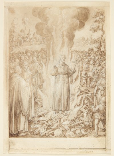 Historia S. Giovanniego Albertiego Fiorentino. Opat Petrus udowadnia ogniem, że biskup Florencji jest heretykiem i Simonistą autorstwa Jan van der Straet