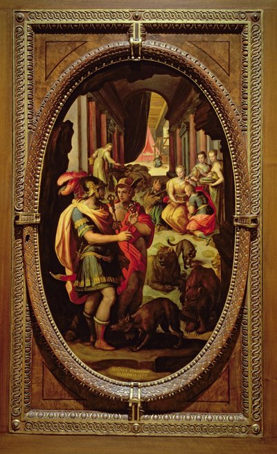 Ulisses, Merkury i Kirke, 1570 (olej na łupku) autorstwa Jan van der Straet