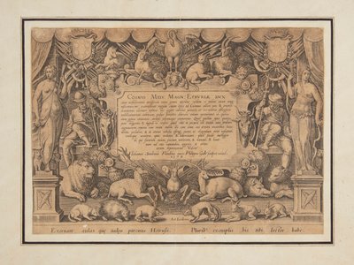 Strona dedykacyjna zestawu „Zwycięstwo i triumf rodziny Medici” autorstwa Jan van der Straet, called Stradanus