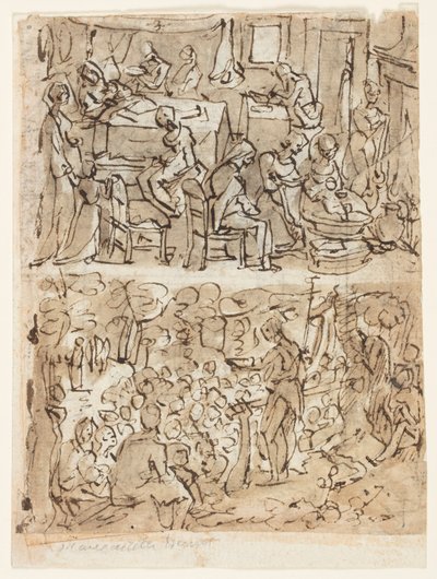 Cztery sceny z życia św. Jana Chrzciciela, projekty wstępne do serii druków (recto i verso) autorstwa Jan van der Straet, called Stradanus