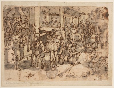 Wynalezienie strzemienia, projekt do „Staphae, sive stapedes”, pl. 9 w serii druków Nova Reperta (Nowe wynalazki współczesności) autorstwa Jan van der Straet, called Stradanus