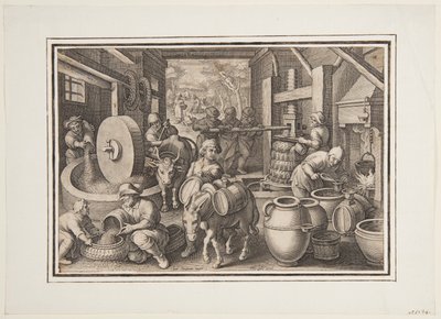 Oleum Olivarum (Produkcja oliwy z oliwek), płyta 12 w Nova Reperta (Nowe wynalazki współczesności) autorstwa Jan van der Straet, called Stradanus