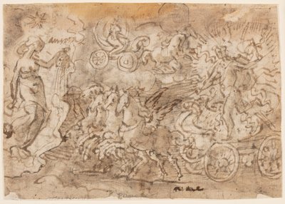 Strona szkicownika; Apollo i Aurora autorstwa Jan van der Straet, called Stradanus