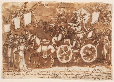 Strona szkicownika; Rydwan i trzy konie autorstwa Jan van der Straet, called Stradanus