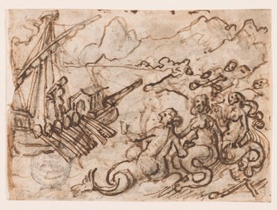 Strona szkicownika: Ulisses mija syreny (recto); Ulisses w Zaświatach (verso) autorstwa Jan van der Straet, called Stradanus