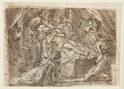 Recto: Opłakiwanie zmarłego Chrystusa; Verso: Zeuxis maluje Helenę z Troi autorstwa Jan van der Straet, called Stradanus