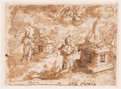 Ofiary Kaina i Abla, projekt wstępny do "Spiritus Pietatis" (Duch pobożności, płyta 6 w serii druków "Siedem Darów Ducha Świętego" autorstwa Jan van der Straet, called Stradanus