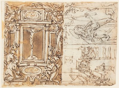 Strona szkicownika; Pomnik Marka Aureliusza Antoniusza z Synem; Studiuj do grawerowania autorstwa Jan van der Straet, called Stradanus