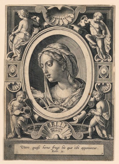 Temperance, płyta 7 "VII Virtutim...Imagines" autorstwa Jan van der Straet, called Stradanus