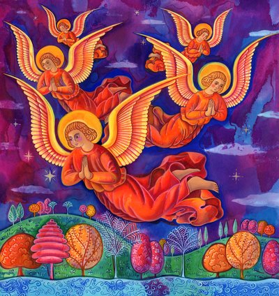 Anioły, 1999 (atrament i gwasz) autorstwa Jane Tattersfield