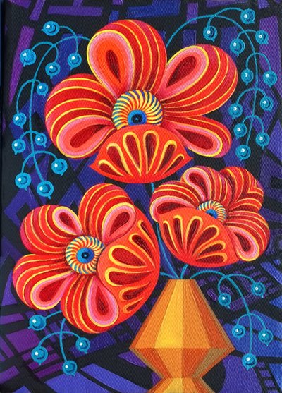 Czerwone kwiaty z jagodami, 2016, autorstwa Jane Tattersfield