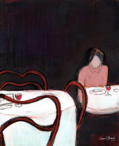 Cafe Sabarsky Solo Diner, ok. 2024 (mieszane media na papierze) autorstwa Janel Bragg