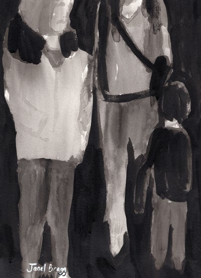 Holiday Shoppers, ok. 2017 (tusz na papierze) autorstwa Janel Bragg
