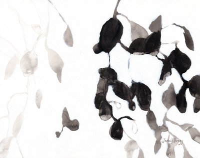 Liście w czerni i bieli, ok. 2018 (tusz i gesso na papierze) autorstwa Janel Bragg