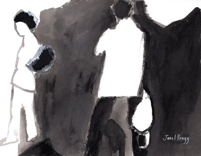 Patroni w Muzeum Sztuki w Palm Springs, ok. 2017 (tusz i gesso na papierze) autorstwa Janel Bragg