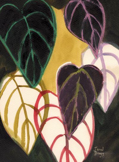 Philodendron Leaves with Chartreusec, 2025 (mixed media) autorstwa Janel Bragg
