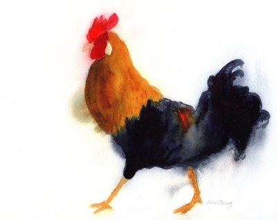 Kogut na Kauai w Lydgate Park, ok. 2019 (akwarela na papierze) autorstwa Janel Bragg