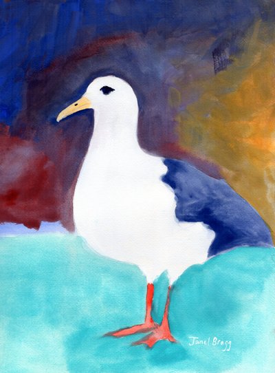 Mewa z Anacortes nr. I, ok. 2016 (akwarela i kazeina na papierze) autorstwa Janel Bragg