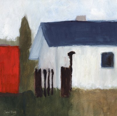 Shed on 7th Street, ok. 2018 (akwarela i kazeina na papierze) autorstwa Janel Bragg