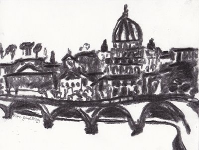 Bazylika Świętego Piotra w Rzymie, ok. 2014 (węgiel na papierze) autorstwa Janel Bragg