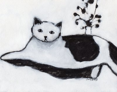 Thomas the Cat Lounging, ok. 2018 (mieszane media na papierze) autorstwa Janel Bragg